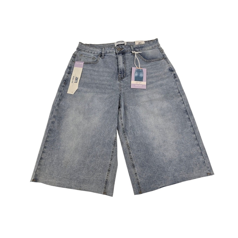Wax Jean Women Light Wash Wide Leg Denim Jorts High Rise Raw Hem Shorts Size M
